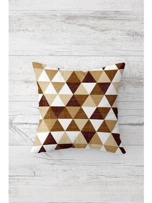 Renas Store Pelangi Bej Kahverengi Geometrik Desen Çift Tarafı Baskı Gizli Fermuarlı Yastık Kılıfı Kırlent Yastık Kılıf, Beyaz-Kahve-Bej 45 x 45, 2469155245451