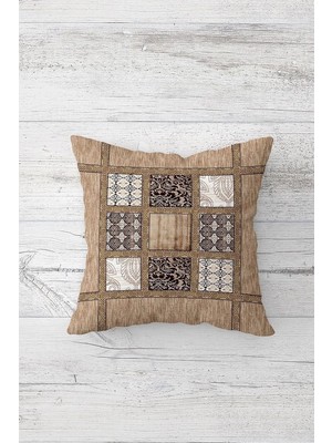 Renas Store Pelangi Patchwork Desen Çift Tarafı Baskılı Gizli Fermuarlı Yastık Kılıfı Kırlent Koltuk Yastık Kılıfı, Kahve 45 x 45