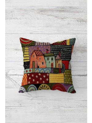 Renas Store Pelangi Yaz Evi Desenli Çift Tarafı Baskılı Gizli Fermuarlı Yastık Kılıfı Kırlent Koltuk Yastık Kılıfı, Karışık Renkli 45 x 45