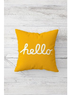 Renas Store Pelangi Hello Mesajlı Çift Tarafı Baskılı Gizli Fermuarlı Yastık Kılıfı Kırlent Koltuk Yastık Kılıfı, Koyu Sarı 45 x 45