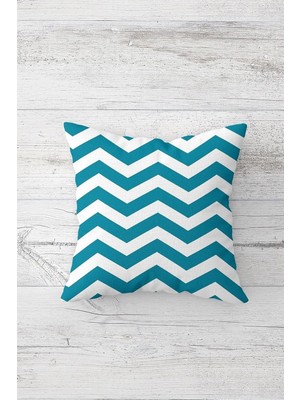 Renas Store Pelangi Turkuaz Zigzag Desenli Çift Tarafı Baskılı Gizli Fermuar Yastık Kılıfı Kırlent Koltuk Yastık Kılıfı, Beyaz-Mavi 45 x 45, 24691199445451