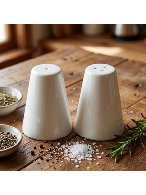 Renas Store Deconox 2'li Porselen Tuzluk ve Karabiberlik Seti - Yumuşak Hatlı Minimalist Beyaz Sofra Baharatlık Takımı Ergonomik Masaüstü Tuzluk (5,7 x 7,9 Cm)