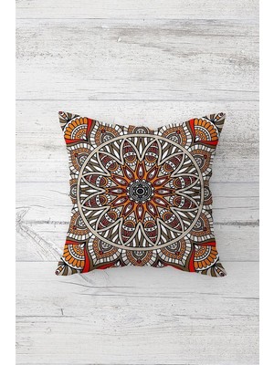 Renas Store Pelangi Turuncu Mandala Desenli Çift Tarafı Baskı Gizli Fermuarlı Yastık Kılıfı Kırlent Koltuk Yastık Kılıfı, Turuncu-Gri 45 x 45, 24691223045451