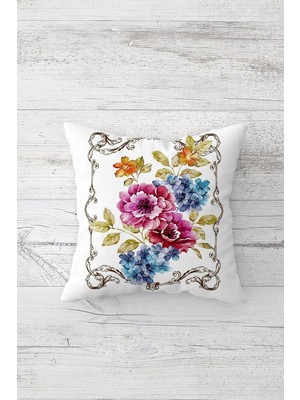 Renas Store Pelangi Renkli Çiçekli Çift Tarafı Baskılı Gizli Fermuarlı Yastık Kılıfı Kırlent Koltuk Yastık Kılıfı, Mavi-Beyaz 45 x 45, 2469102645451