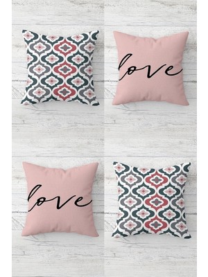 Renas Store Pelangi Love Yazılı Renkli Beşgenler Desen Gizli Fermuarlı Kırlent Kılıfı Koltuk Yastık Kılıfı TAKIM(4ADET), Siyah-Yeşil 45 x 45