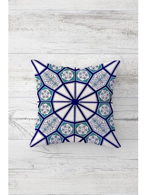 Renas Store Pelangi Vitray Geometrik Şekilli Çift Tarafı Baskılı Gizli Fermuarlı Kırlent Koltuk Yastık Kılıfı, Lacivert-Yeşil 45 x 45, 24691114945451