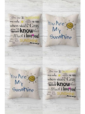 Renas Store Pelangi You Are My Sunshine Gizli Fermuarlı Kırlent Kılıfı Koltuk Yastık Kılıfı TAKIM(4ADET), Sarı-Bej 45 x 45