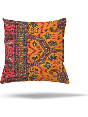 Renas Store Pelangi Çiçek Kaz Ayağı Kuştüyü Desenli Gizli Fermuarlı Yastık Kılıfı Kırlent Kılıfı Koltuk Yastık Kılıfı, Fuşya-Turuncu 45 x 45