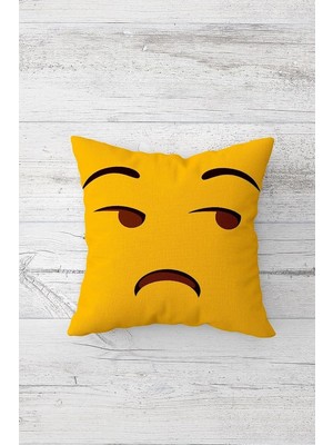 Renas Store Pelangi Üzgün Emoji Çift Tarafı Baskılı Gizli Fermuarlı Yastık Kılıfı Kırlent Koltuk Yastık Kılıfı, Beyaz-Sarı 45 x 45