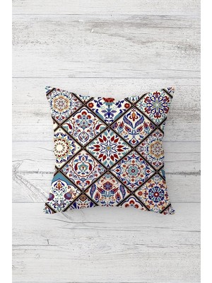 Renas Store Pelangi Etnik Çini Desen Çift Tarafı Baskılı Gizli Fermuarlı Yastık Kılıfı Kırlent Koltuk Yastık Kılıfı, Koyu Kahve-Bordo-Mavi 45 x 45
