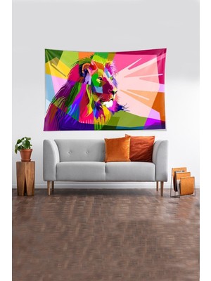 Renas Store Pelangi Çok Renkli Aslan Desenli Leke Tutmaz Kadife Kumaş Duvar Örtüsü Duvar Halısı Tapestry YWLL499, 100 x 140