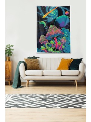 Renas Store Pelangi Multirenk Mushroom Mantar Leke Tutmaz Kadife Kumaş Duvar Örtüsü Duvar Halısı Tapestry DWLL319, 100 x 140
