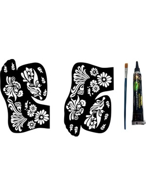 Renas Store Papatya Deseni 2 Adet Ayak Kalıbı ve Siyah Hint Kınası Geçici Dövme Yapma Seti