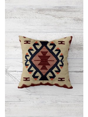 Renas Store Pelangi Etnik Desen Çift Tarafı Baskılı Gizli Fermuarlı Yastık Kılıfı Kırlent Koltuk Yastık Kılıfı, Bordo-Koyu Lacivert 45 x 45