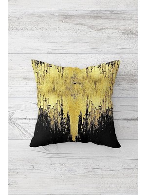 Renas Store Pelangi Gold Efektli Altın Renk Çift Tarafı Baskı Gizli Fermuarlı Yastık Kılıfı Kırlent Koltuk Yastık Kılıfı, Sarı-Füme 45 x 45