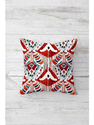 Renas Store Pelangi Etnik Batik Boyalı Çift Tarafı Baskılı Gizli Fermuarlı Yastık Kılıfı Kırlent Koltuk Yastık Kılıfı, Kırmızı-Beyaz 45 x 45