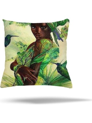 Renas Store Pelangi Mermer Desen Geometrik Afrikalı Gizli Fermuarlı Yastık Kılıfı Kırlent Kılıfı Koltuk Yastık Kılıfı, Yeşil 45 x 45