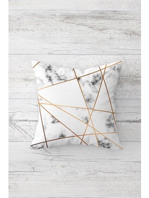 Renas Store Pelangi Gold Çizgi Detay Mermer Desen Çift Tarafı Baskı Fermuarlı Yastık Kılıfı Kırlent Koltuk Yastık Kılıfı, Beyaz-Bronz 45 x 45, 24691243645451