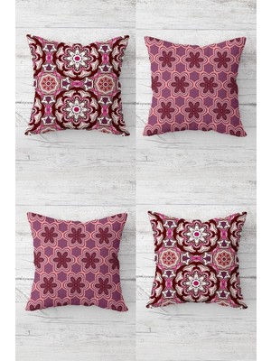 Renas Store Pelangi Etnik Geometrik Desenler Gizli Fermuarlı Kırlent Kılıfı Koltuk Yastık Kılıfı TAKIM(4ADET), Mor-Pembe 45 x 45