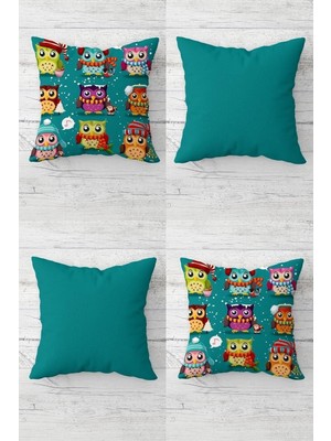 Renas Store Pelangi Baykuş Desenli Gizli Fermuarlı Kırlent Kılıfı Koltuk Yastık Kılıfı TAKIM(4ADET), Çok Renkli 43 x 43