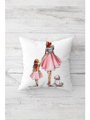 Renas Store Pelangi Anne Kız Kombin Desen Çift Tarafı Baskılı Gizli Fermuarlı Yastık Kılıfı Kırlent Koltuk Yastık Kılıfı, Beyaz-Pembe-Koyu Siyah 45 x 45