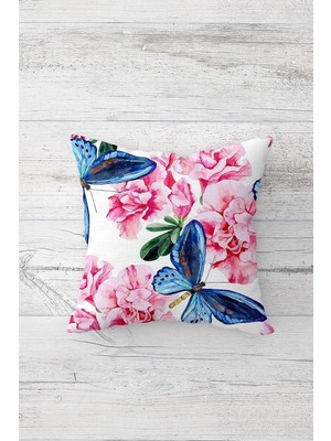 Renas Store Pelangi Çiçek ve Kelebek Çift Tarafı Baskılı Gizli Fermuarlı Yastık Kılıfı Kırlent Koltuk Yastık Kılıfı, Pembe-Beyaz-Turkuvaz 45 x 45, 24691316245451