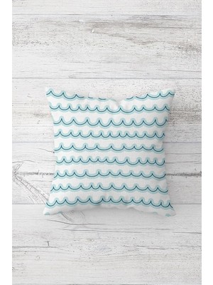Renas Store Pelangi Mavi Dalga Çizgili Çift Tarafı Baskılı Gizli Fermuarlı Yastık Kılıfı Kırlent Koltuk Yastık Kılıfı, Beyaz-Mint-Lacivert 45 x 45