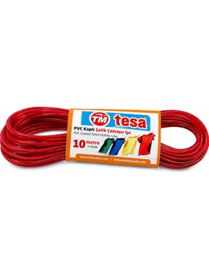 Renas Store Tesa Pvc Kaplı Çelik Çamaşır Ipi 10 Metre – Dayanıklı Paslanmaz Çelik Iç Telli Çamaşır Asma Ipi | Güçlü Taşıma Kapasiteli Kırmızı Çamaşır Ipi
