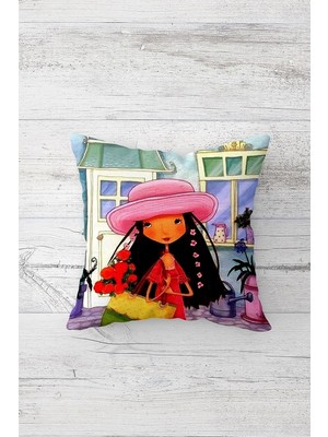 Renas Store Pelangi Alışverişte Şapkalı Kız Çift Taraflı Gizli Fermuarlı Yastık Kılıfı Kırlent Koltuk Yastık Kılıfı, Siyah-Kırmızı-Pembe 45 x 45, 2469121945451
