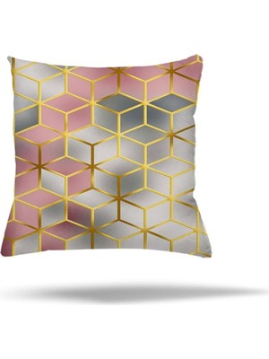 Renas Store Pelangi Kuş Tüyü Yaprak Desen Etnik Gizli Fermuarlı Yastık Kılıfı Kırlent Kılıfı Koltuk Yastık Kılıfı, Pembe-Gold 45 x 45