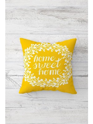 Renas Store Pelangi Sarı Home Sweet Home Çift Tarafı Baskılı Gizli Fermuarlı Yastık Kılıfı Kırlent Koltuk Yastık Kılıfı, Sarı 45 x 45