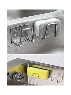 Renas Store 1 Adet Paslanmaz Krom Yapışkanlı Bulaşık Süngeri Tutucu ve Evye Düzenleyici Süngerlik