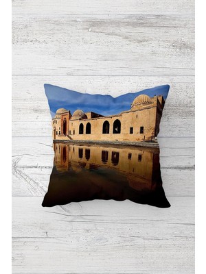 Renas Store Pelangi Mardin Kısımiye Desenli Çift Tarafı Baskı Gizli Fermuarlı Yastık Kılıfı Kırlent Koltuk Yastık Kılıfı, Bej-Mavi 45 x 45