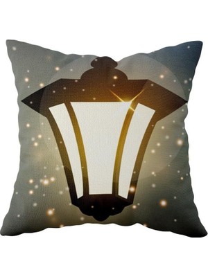 Renas Store Pelangi Ramadan Kareem Sokak Fenerli Çift Taraflı Gizli Fermuarlı Yastık Kılıfı Kırlent Koltuk Yastık Kılıfı, Lacivert-Siyah 43 x 43