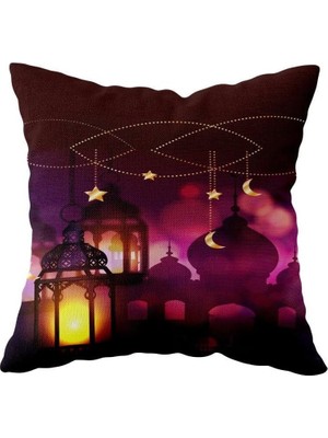 Renas Store Pelangi Mor Ramazan Temalı Çift Taraflı Gizli Fermuarlı Yastık Kılıfı Kırlent Koltuk Yastık Kılıfı, Bordo 43 x 43