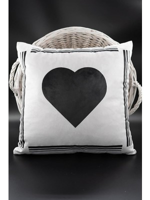 Renas Store Asdiva Kalpli Kırlent Kılıfı Kadife 43X43 cm Çift Taraflı Kalp Kedi Desenli Evlilik Teklifi Doğum Günü