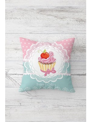 Renas Store Pelangi Vintage Cupcake Çift Tarafı Baskılı Gizli Fermuarlı Yastık Kılıfı Kırlent Koltuk Yastık Kılıfı, Mavi-Pembe-Beyaz 45 x 45, 2469185645451