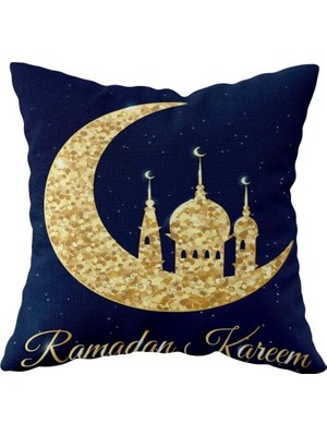 Renas Store Pelangi Lacivert Ramadan Kareem Çift Taraflı Gizli Fermuarlı Yastık Kılıfı Kırlent Koltuk Yastık Kılıfı, Lacivert 43 x 43