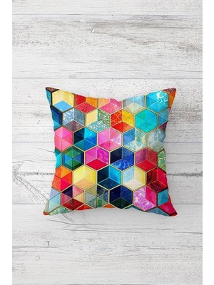Renas Store Pelangi Renkli Geometrik Desenli Çift Tarafı Baskı Gizli Fermuar Yastık Kılıfı Kırlent Koltuk Yastık Kılıfı, Pembe-Sarı-Mavi 45 x 45, 24691205445451