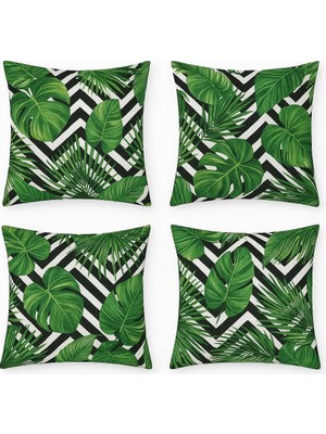 Renas Store Dijital Baskı Tropikal Yaprak Desenli Dekoratif Yastık Kılıfı 45X45 cm – Fermuarlı, Yıkanabilir, Modern Yeşil Tasarım, 4’lü Set – Iç Yastık Dahil Değildir