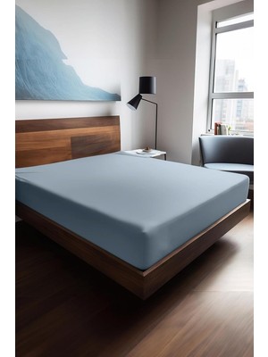 Renas Store Soley Plane 180X200 Ranfoce Fited Çarşaf, Mavi