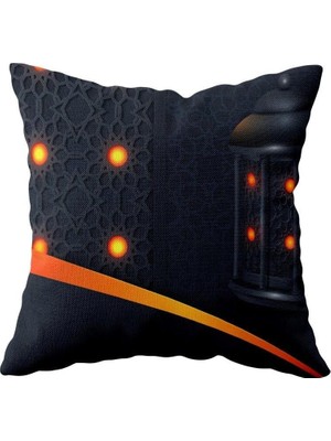Renas Store Pelangi Ramazan Fenerli Ramadan Mubarak Çift Taraflı Gizli Fermuar Yastık Kılıf Kırlent Koltuk Yastık Kılıf, Lacivert 43 x 43