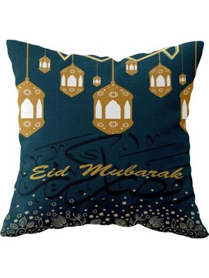 Renas Store Pelangi Ramazan Fener Hilal Eid Mubarak Çift Taraflı Gizli Fermuar Yastık Kılıf Kırlent Koltuk Yastık Kılıf, Yeşil-Gold 43 x 43