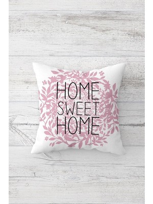Renas Store Pelangi Pembe Home Sweet Home Çift Tarafı Baskılı Gizli Fermuarlı Yastık Kılıfı Kırlent Koltuk Yastık Kılıfı, Beyaz-Pembe 45 x 45