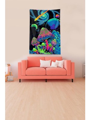 Renas Store Pelangi Multirenk Mushroom Mantar Leke Tutmaz Kadife Kumaş Duvar Örtüsü Duvar Halısı Tapestry DWLL367, 100 x 140