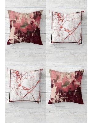 Renas Store Pelangi Batik ve Mermer Desenli Kombin Gizli Fermuarlı Kırlent Kılıfı Koltuk Yastık Kılıfı TAKIM(4ADET), Kırmızı-Beyaz 45 x 45