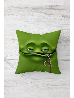 Renas Store Pelangi Komik Emoji Çift Tarafı Baskılı Gizli Fermuarlı Yastık Kılıfı Kırlent Koltuk Yastık Kılıfı, Yeşil 45 x 45