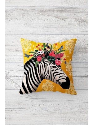 Renas Store Pelangi Tepesi Çiçekli Zebra Çift Tarafı Baskılı Gizli Fermuarlı Yastık Kılıfı Kırlent Koltuk Yastık Kılıfı, Sarı 45 x 45, 24691134645451