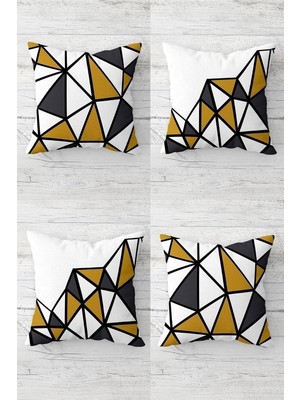 Renas Store Pelangi Geometrik Üçgen Bloklar Gizli Fermuarlı Kırlent Kılıfı Koltuk Yastık Kılıfı TAKIM(4ADET), Gold-Gri-Beyaz 43 x 43