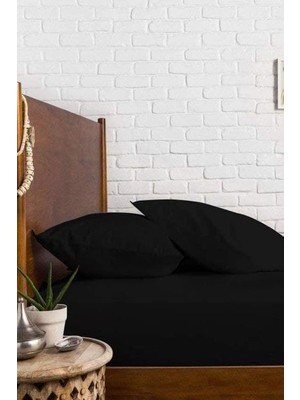 Renas Store Mer-Tim Pamuklu Ranforce Çift Kişilik Ara Ölçü Lastikli Çarşaf Takımı Siyah - 140X190